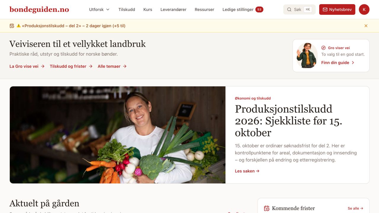 Det publiserte nettstedet til Bondeguiden