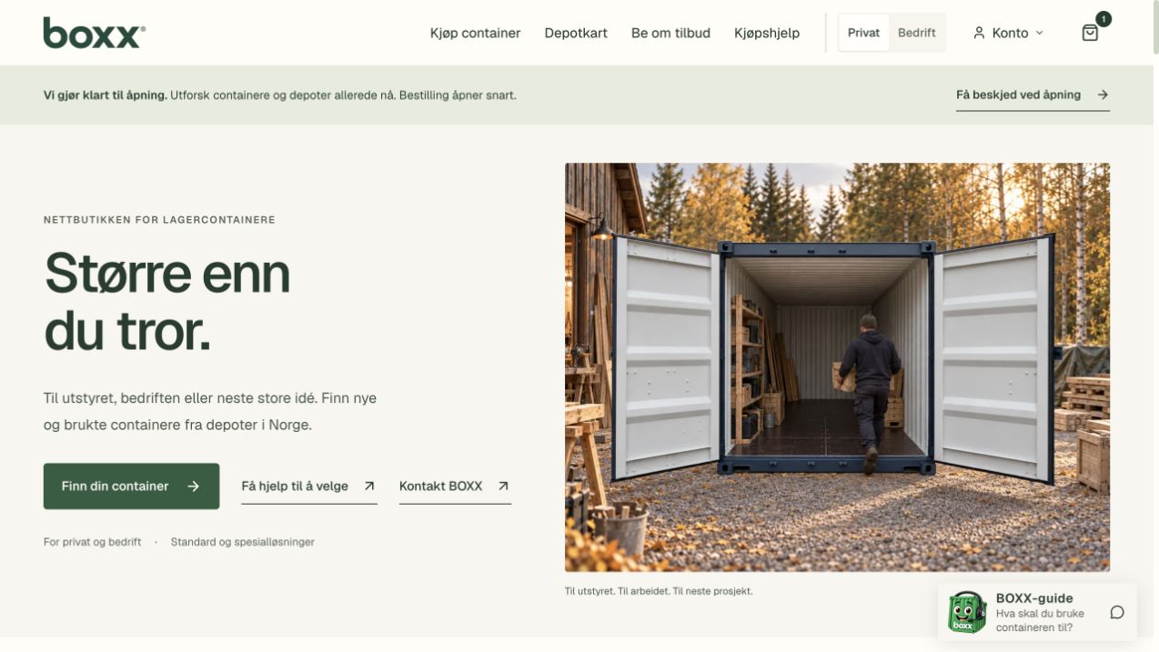 Det publiserte nettstedet til Boxx